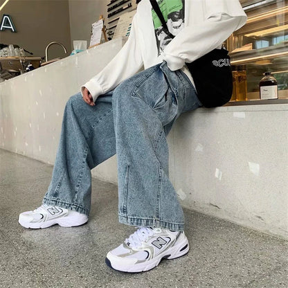 Baggy Jeans Men's Oversize Streetwear Fashion Wide Leg Cargo Pants Hip Hop Harajuku Multi-Pocket Denim Trousers Black Blue