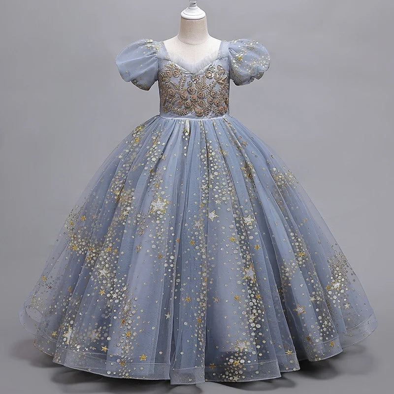 8905 Girls' Flower Wedding Dress Long Sleeveless Summer Princess Rainbow Host Gift Performance Program