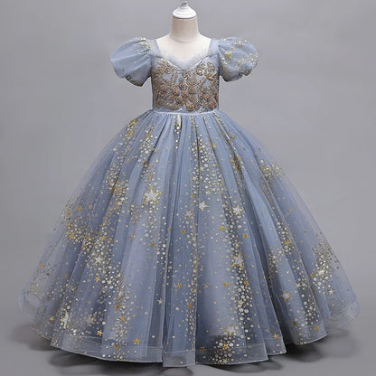 8905 Girls' Flower Wedding Dress Long Sleeveless Summer Princess Rainbow Host Gift Performance Program