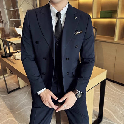 M-7XL Blazer Vest Pants High -end Brand Gray Black Men's Casual Business Double -breasted Suit Groom's Wedding Slim Men's Suit