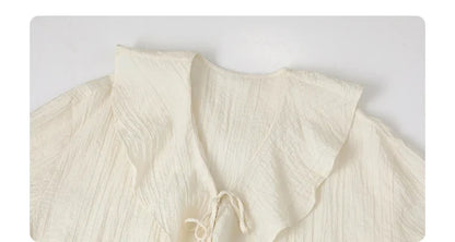 Women Shirt Loose Casual Ruffled Edges Female Blouses V Neck Lace Up Mid Length Woman Shirts Spring Summer 2026