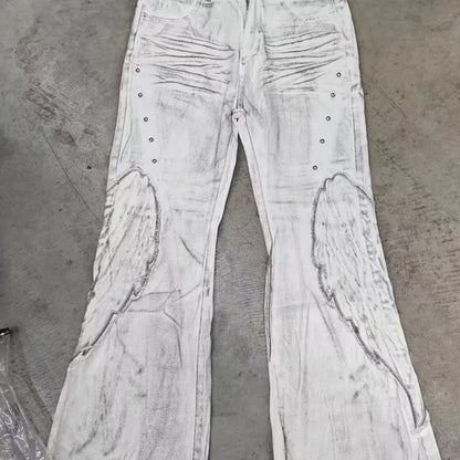 American Retro Hot Girl Tie-Dye Women's High-Waisted Bell-Bottom Pants Slim Ripped New Autumn And Winter Washed Casual Trousers