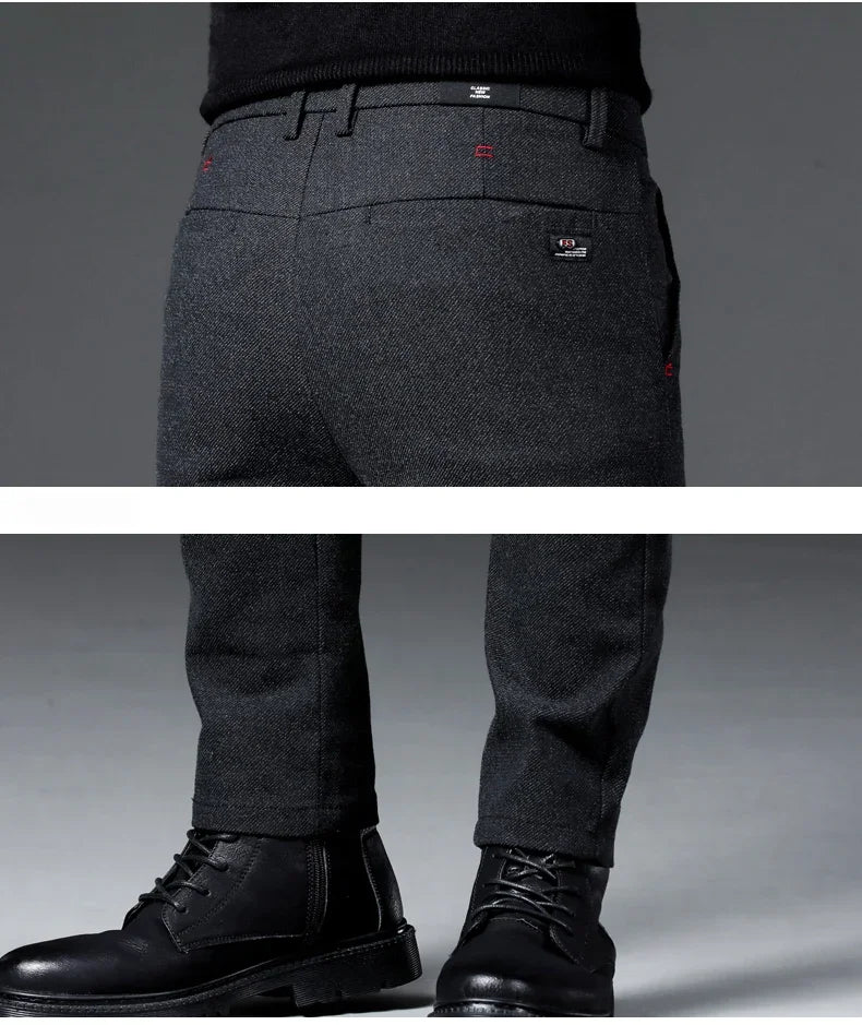Fashion Men Thermal Fleece Casual Pants Winter Thick Straight Slim Velvet Trousers Brand Clothing Korean Male Pants Size 28-38