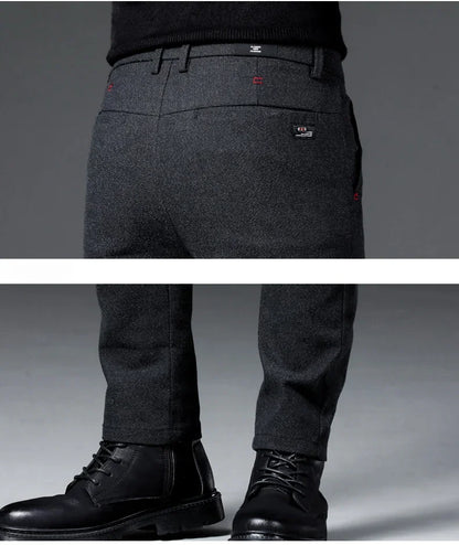Fashion Men Thermal Fleece Casual Pants Winter Thick Straight Slim Velvet Trousers Brand Clothing Korean Male Pants Size 28-38