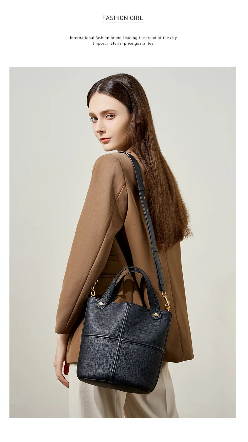 Women Bucket shoulder bag brand design Cowhide ladies handbags and purses genuine leather Tote Bags female messenger Bag Bolsas