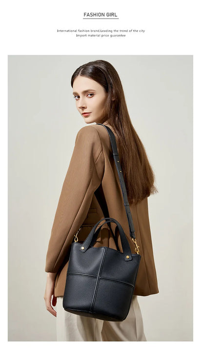 Women Bucket shoulder bag brand design Cowhide ladies handbags and purses genuine leather Tote Bags female messenger Bag Bolsas