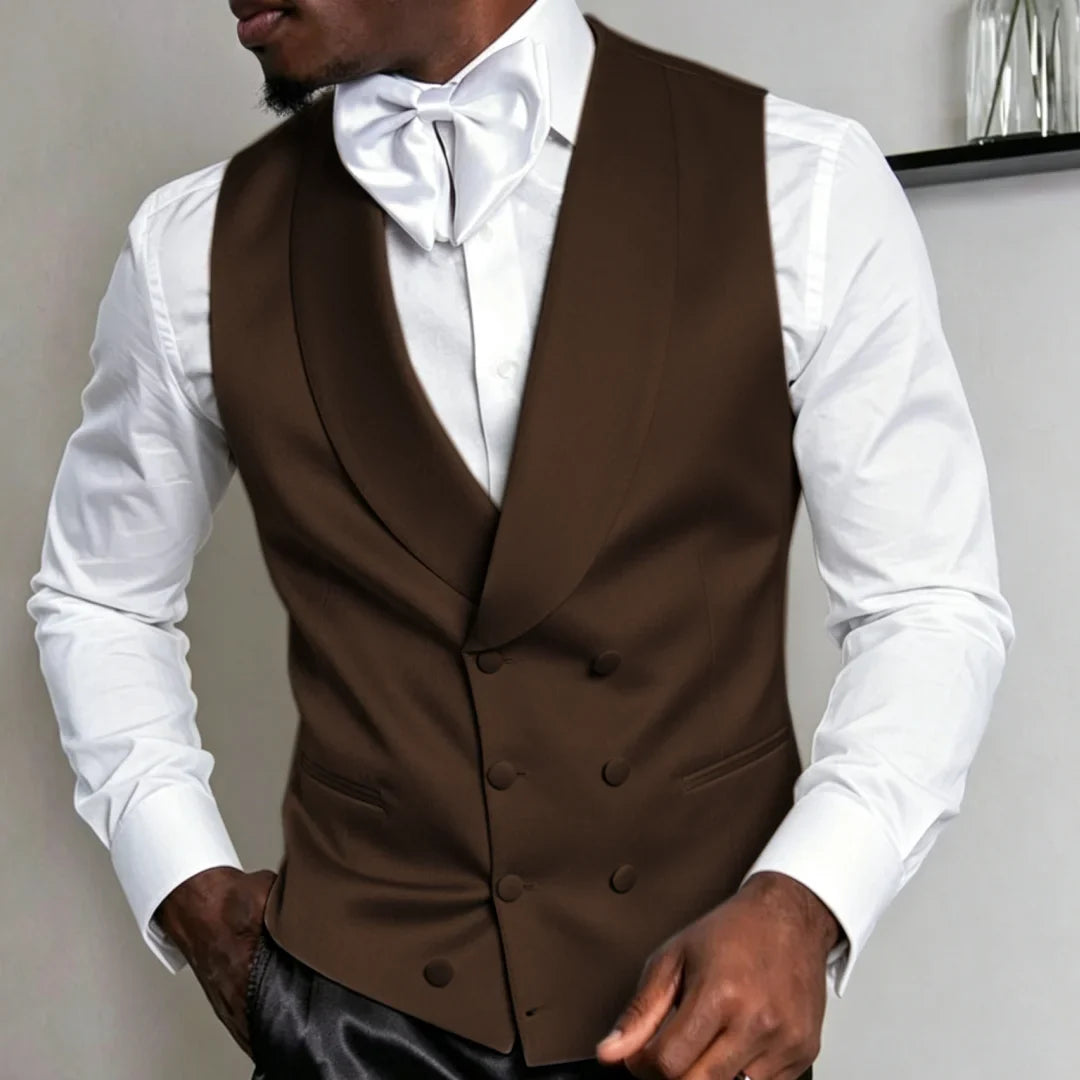 Men Vest White Double Breasted Solid With Lapel Waistcoat For Wedding Banquet Business Work Office Casual Daily Men Suit Vest