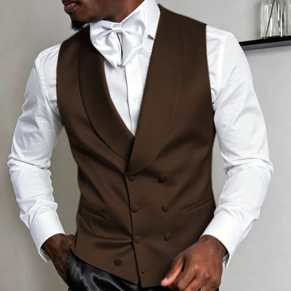 Men Vest White Double Breasted Solid With Lapel Waistcoat For Wedding Banquet Business Work Office Casual Daily Men Suit Vest