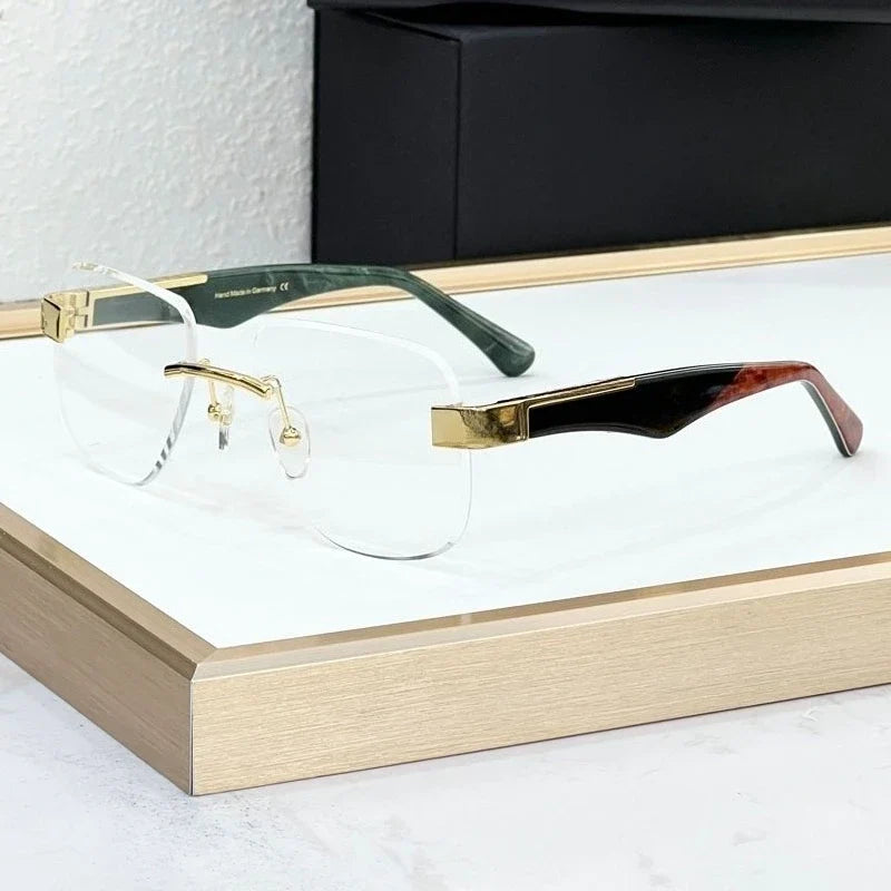 The Magic I Rimless High Street Sunglasses Big Square Germany Trendy Alloy Acetate UV400 Top Quality Outdoor Unisex with Case