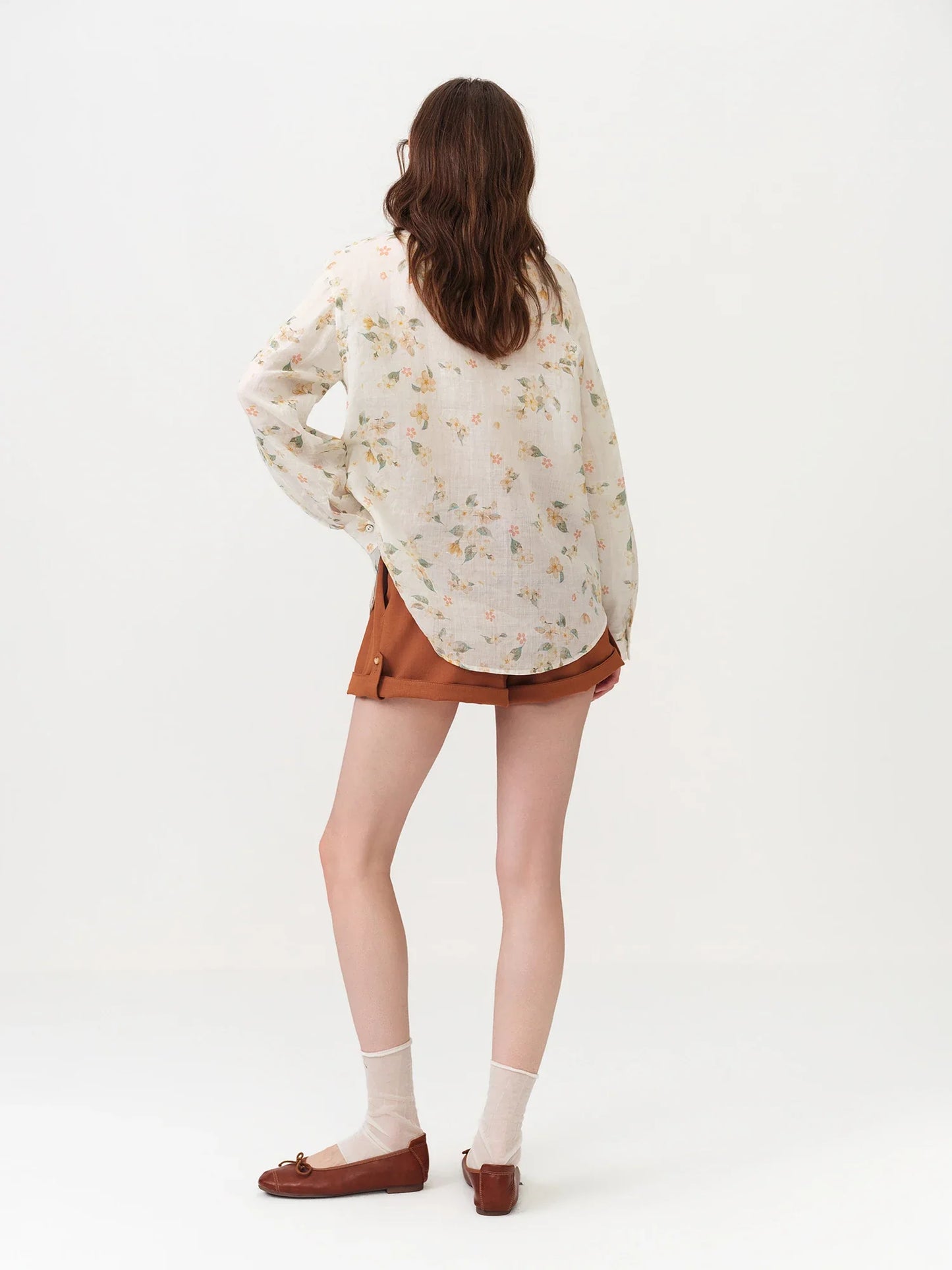 2026 Summer Women's Long Sleeve Floral Print V-Neck Shirt - Relaxed Fit Casual Blouse for Daily and Summer Layering