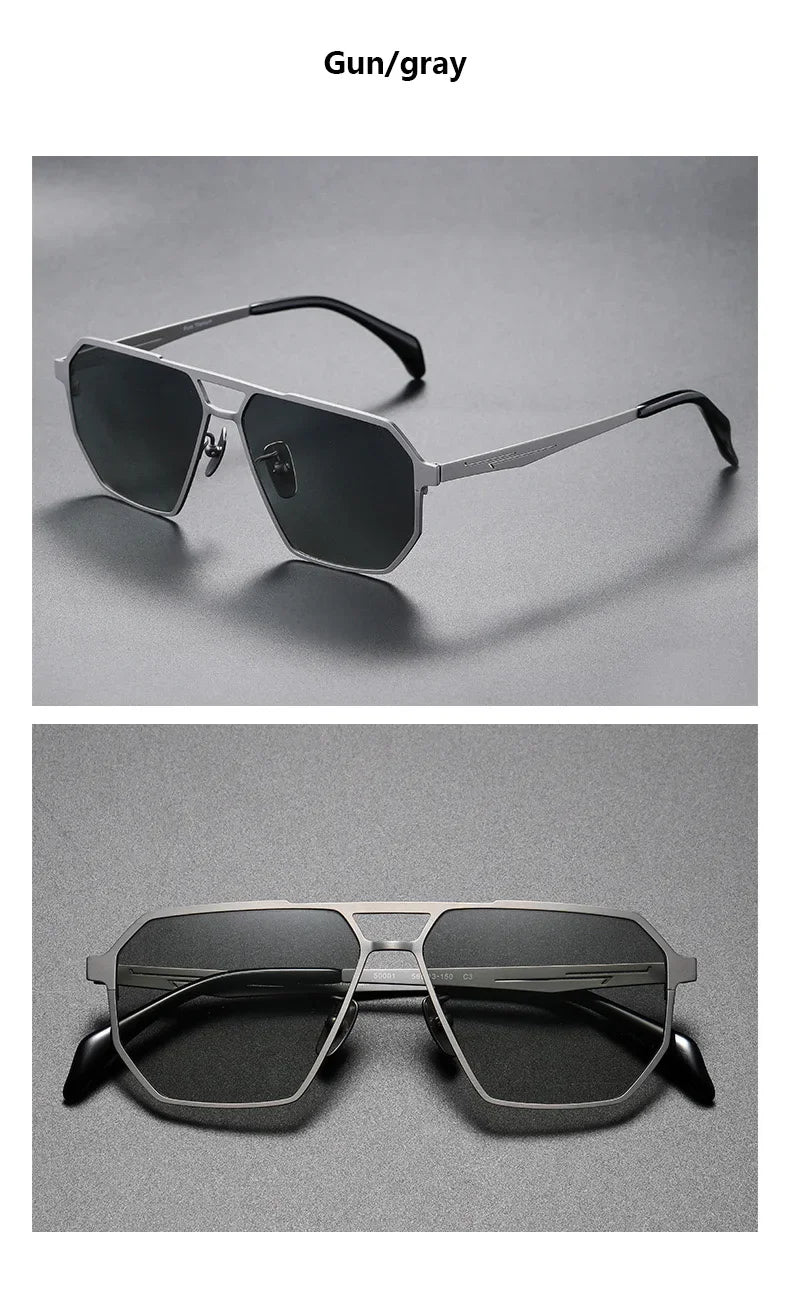 2026 New Fashion Pure Titanium Frame Polarized Sunglasses Men Luxury Glasse Frame  Retro Square