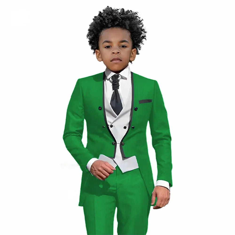 2025 Autumn Handsome Wedding Suits 3 Pieces For Kids, Boys Slim Fit Tuxedo Performance Costumes,Formal Blazer Banquet Outfit