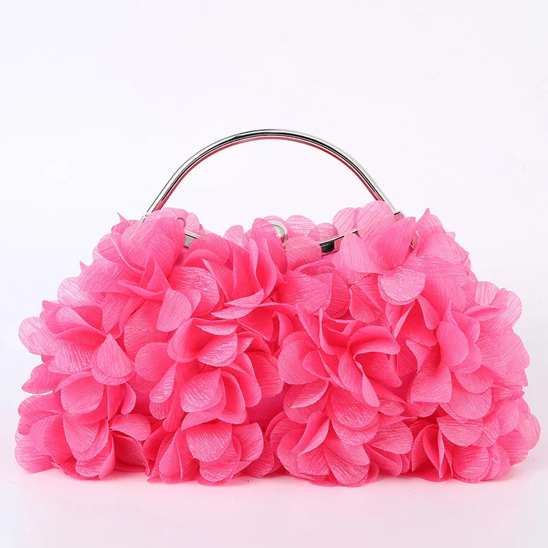 Flower Evening Clutch Purse Sweet Style Floral Wedding Romantic Bridal Handbag Metal Handle Banquet Dinner Dress Bags with Chain