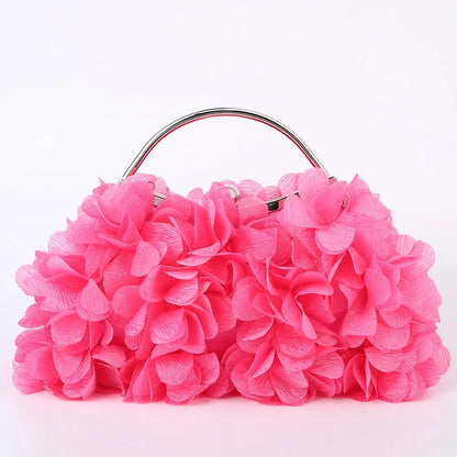 Flower Evening Clutch Purse Sweet Style Floral Wedding Romantic Bridal Handbag Metal Handle Banquet Dinner Dress Bags with Chain