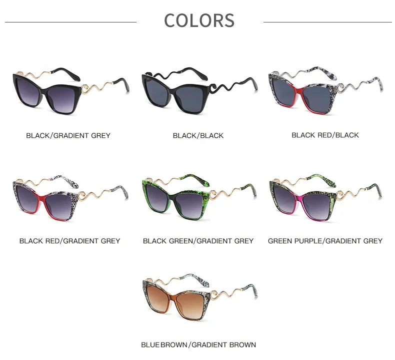 Fashion Large Frame Cat Eye Sunglasses Women Gradient Glasses Punk Color Block Design Sexy Ladies Metal Snake Eyeglasses