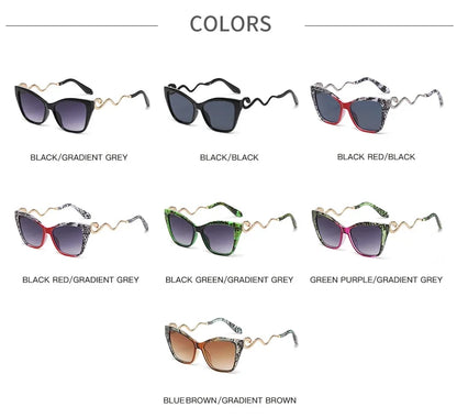 Fashion Large Frame Cat Eye Sunglasses Women Gradient Glasses Punk Color Block Design Sexy Ladies Metal Snake Eyeglasses