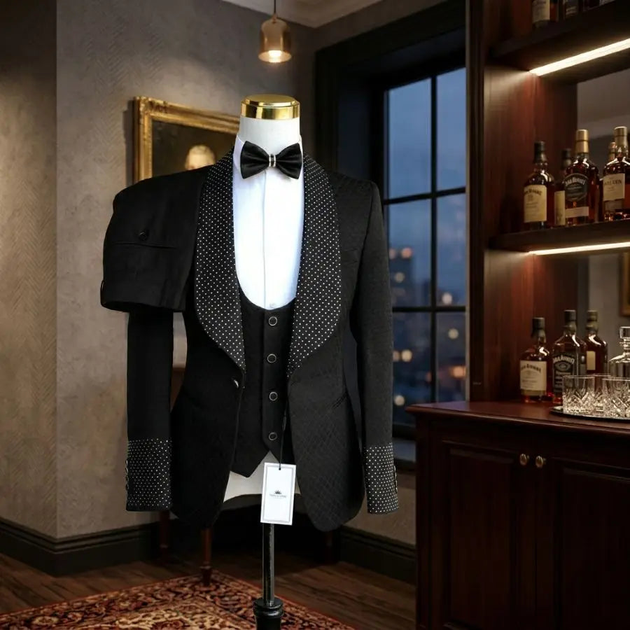 Plaid Men Suits 3 Pieces Luxury Beaded Wedding Tuxedo Slim Fit Groom Prom Party Blazer Vest Pants Set for Men 2026 New Arrival