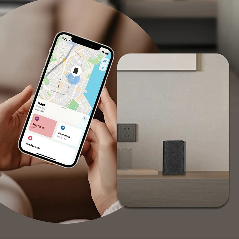 Luxury Leather Magnetic Storage Charge Wallet Bracket For iPhone 16 15 14 13 12 Pro Max Findmy Magsafe With Tracking Anti-theft
