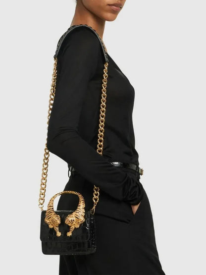 Roar Croc Embossed Handbag Women Genuine Crocodile Scale-effect Leather Signature Tiger Motif Crystal Embellishment Shoulder Bag