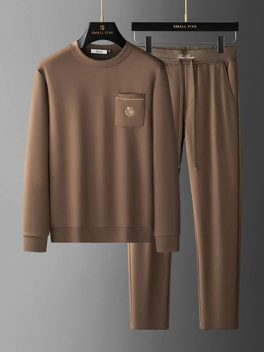 Autumn Light Luxury Italian Old Money Style Two-piece comfortable air-layer cotton men's sweatshirt casual sportswear set