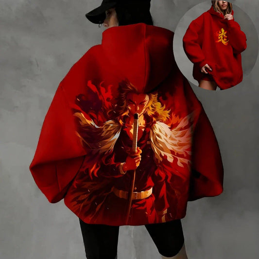 Demon Slayer Men's Women's Hoodie Sweatshirt Rengoku Kyojuro Anime Spring Autumn Winter Boy Y2k Long-sleeved Parent-child Outfit