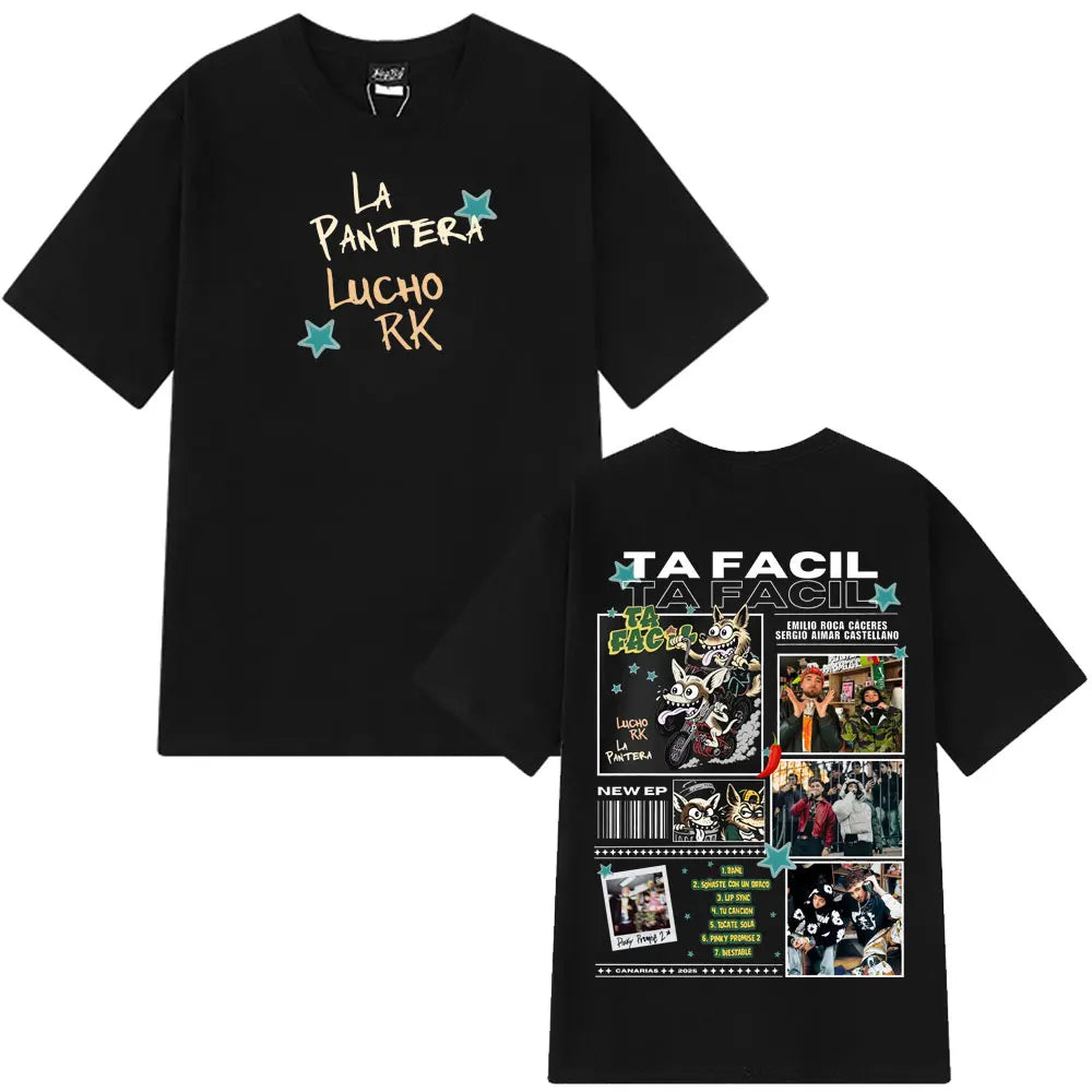 Ta Facil New Album 2025 La Panter Lucho Rk Fashion Print Tees Men Women Harajuku Hip-hop T-shirts Loose Casual Cotton T-shirts