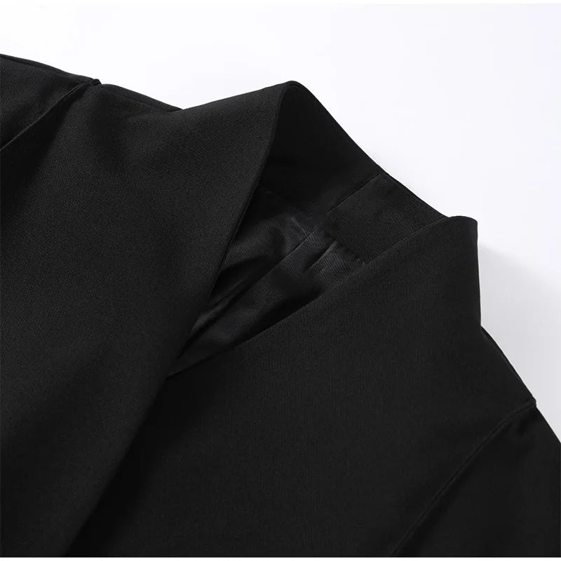 Elegant Women's Black Blazer Coat Long Sleeve Stand Collar Buckle Thick Jacket Female 2026 Spring Autumn Lady Commute Outwear
