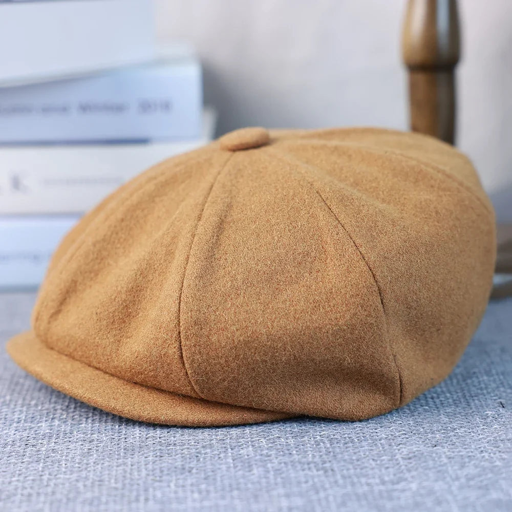New Wool Newsboy Cap Black Khaki Men Women British Gatsby Retro Hat Driver Flat Cap for Male Vintage Beret for Men 009