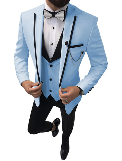 Men Suits Slim Fit One Button Casual Business Groomsmen Brown Peak Lapel Tuxedos For Formal Wedding (Blazer+Pants+Vest)
