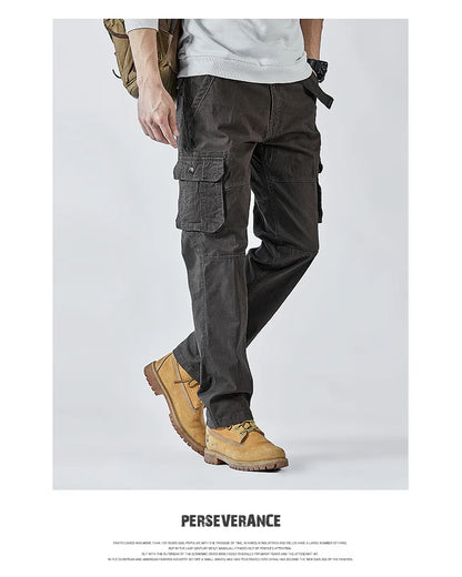 2026 Men's Cargo Pants Straight Leg Cotton Stretch Tactical Trouser Male Military Outdoor Camping Fishing Casual Work Wear Khaki