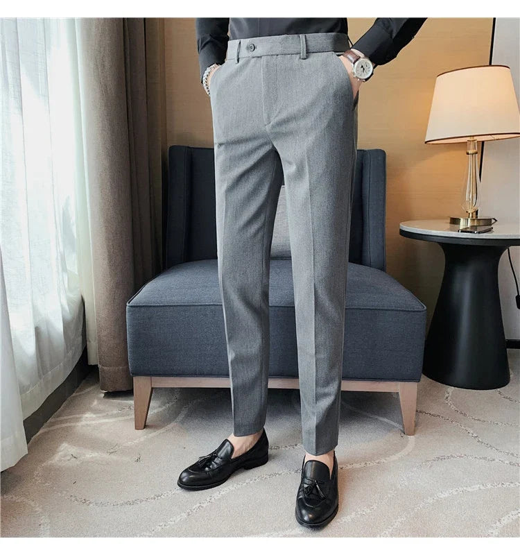 Autumn Winter New Embroidered Business Formal Pants Men Fashion Wedding Slim Fit Trousers High Quality Solid Social Suit Pants