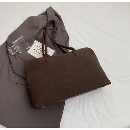 Classic Faux Suede Handbags Women England Style Elegant Shoulder Bags Big Solid Designer Casual Totes Lady Retro Female Packages