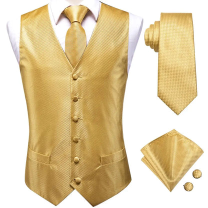 Brand New Mens Suit Dress Vests Necktie Hankerchief Cufflinks Set Silk Slim Fit Male Waistcoat Jacquard Waist Jacket Gilet Homme