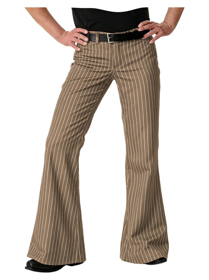 Men's Polyester Blend High Waist Flared Pinstripe Pants Soft Breathable Disco Party Retro Stage Nightclub Spring Summer Trousers