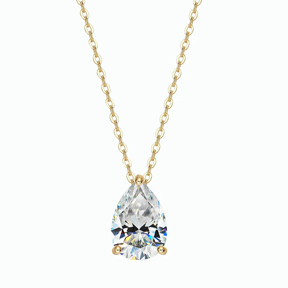 1-4CT Water Drop Moissanite Pendant Necklace Women 925 Sterling Silver Round/Sharp Claw Lab Diamond Pendant Neck Chain