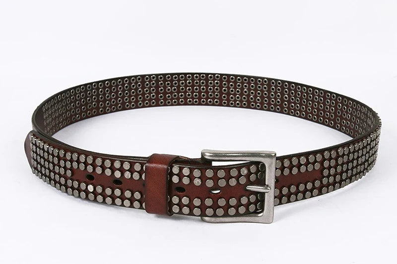 Top Heavy Metal Genuine Leather Belt Men Cowskin Cowboy Belt Ceinture Homme Punk Jeans Strap Wide Cinturon Mujer Waistband