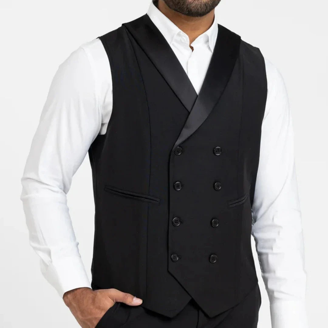 Men Vest Black Double Button With Bright Lapel Waistcoat For Wedding Banquet Business Work Office Casual Daily Men Suit Vest