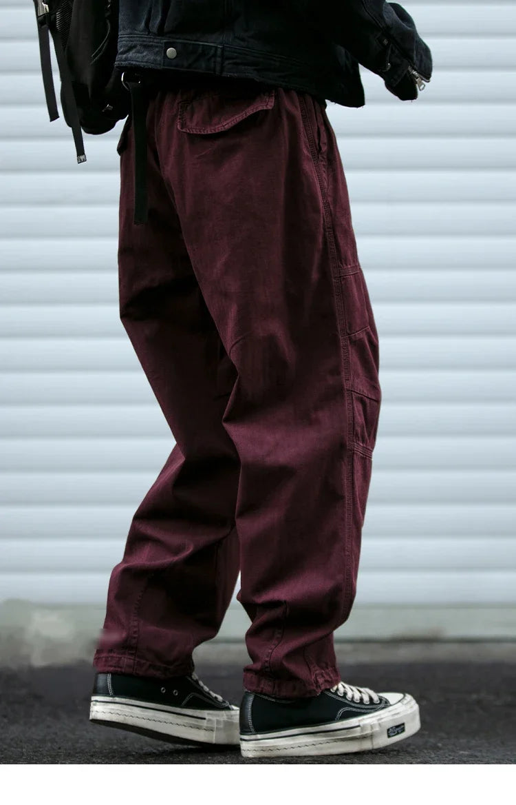 Japanese Vintage Cargo Pants Men Premium Cotton Loose Fit Straight Leg American Fashion Casual Trendy Streetwear Long Workwear