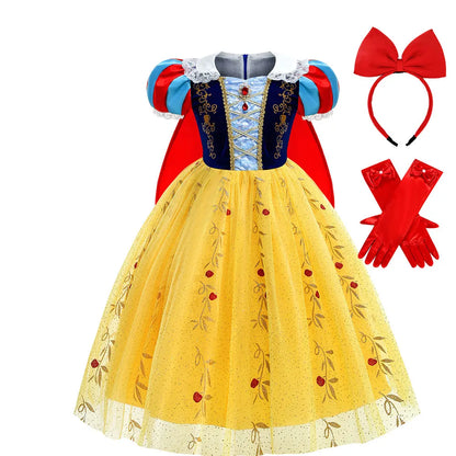 Girls Fantasy Birthday Dress Snow White Costume Deluxe Princess Ball Gown with Cape Toddler Christmas Frock Halloween Purim Robe