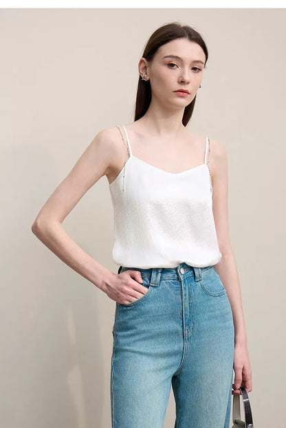 Casual Cami For Women 2026 Summer New Chain Sleeveless Top Basic Straight Women's Acetate Spaghetti Strap Tank 12641045