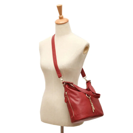 Elegant Women Red Leather Handbag 100% Genuine Leather Lady Hobo Bag Charming Ring Medium Shoulder Bag Bright Yellow Bags