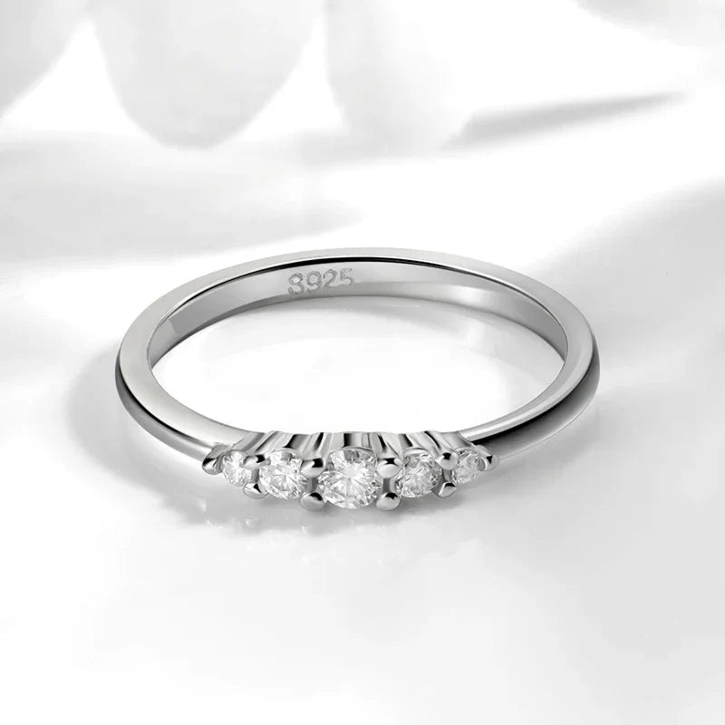 0.13CTTW 2.5mm Certified Moissanite Rings for Women 5 Stones Sparkling Sterling Silver 925 Wedding Band Mach Diamond GRA
