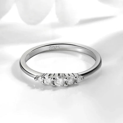 0.13CTTW 2.5mm Certified Moissanite Rings for Women 5 Stones Sparkling Sterling Silver 925 Wedding Band Mach Diamond GRA