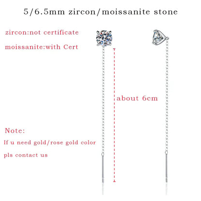 5/6.5mm Tassel Round Cut Moissanite Drop Earring for Women Classic Four-claws Lab Diamond Ear Jewelry 925 Sterling Silver