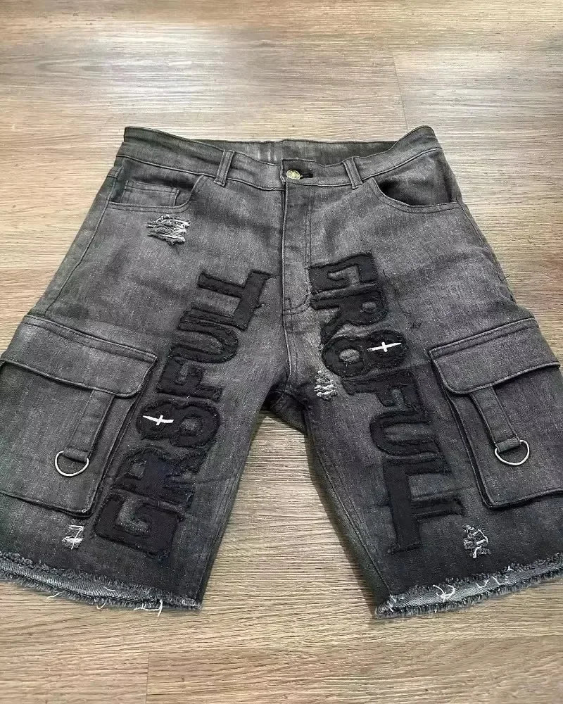 Y2K New Popular Denim Shorts Patch Vintage Shorts Men Women Street Hip Hop Fashion Harajuku Punk Loose High Waist Wide Leg Pants