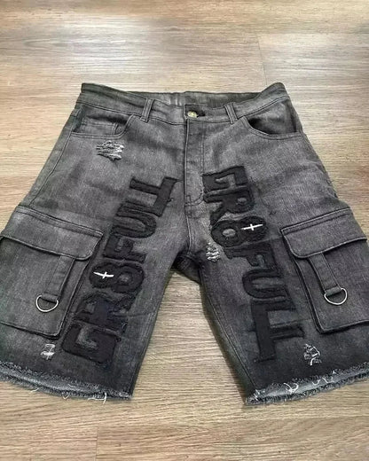 Y2K New Popular Denim Shorts Patch Vintage Shorts Men Women Street Hip Hop Fashion Harajuku Punk Loose High Waist Wide Leg Pants