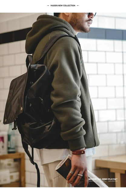 2024 Autumn Winter Casual Heavyweight Hoodie Men's Black Versatile Thickened Fleece Pullover Loose Warm Hooded Sweatshirt