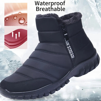 Plus Size Men Winter Thermal Cotton Shoes Double Zipper Light PU Sole Warm Fur Lining Anti-slip Waterproof Ankle Snow Boots