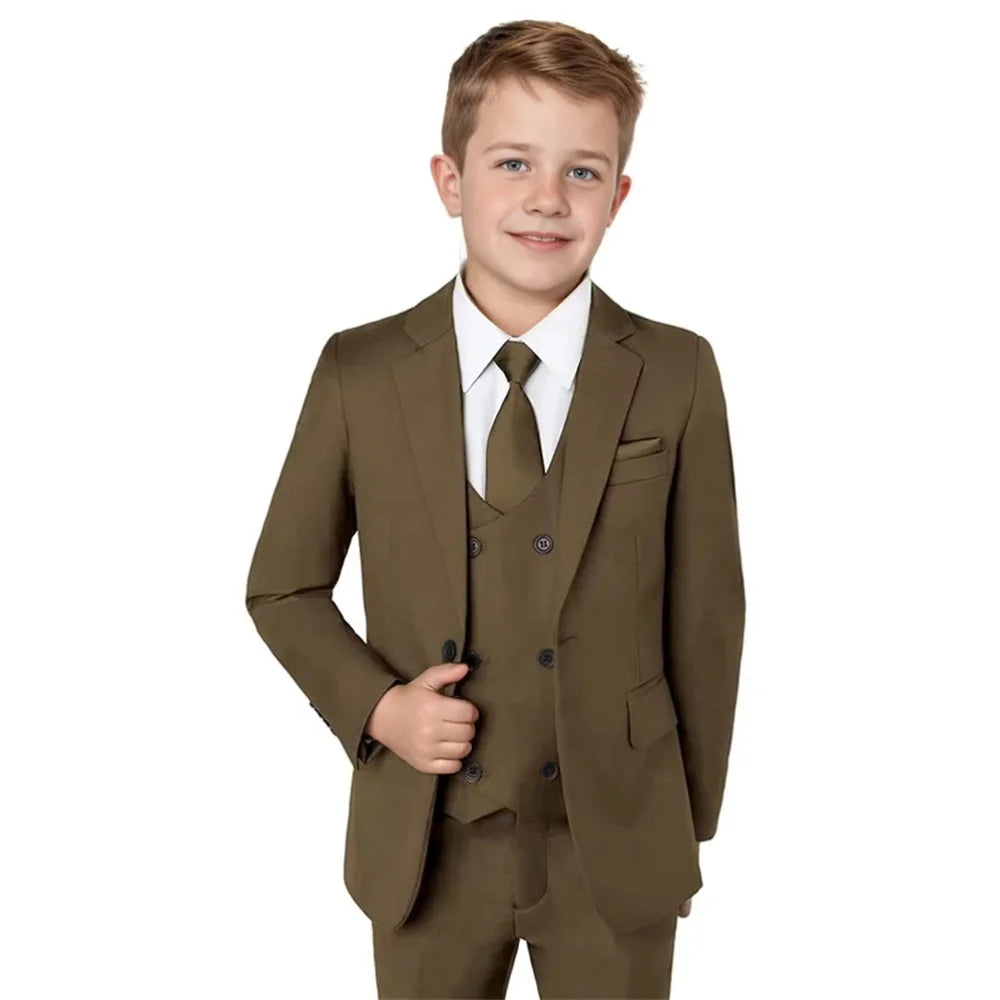 Boys Notched Lapel Suits 3 Pieces Wedding Ring Bearer Outfit,Classic Elegant Kids Suit Set Performance Outfit Plus Size