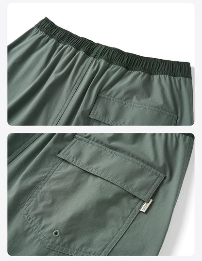 2025 Summer New 145gsm Elastic Fabric Beach Shorts Men Contrast Color Drawstring Athletic Shorts